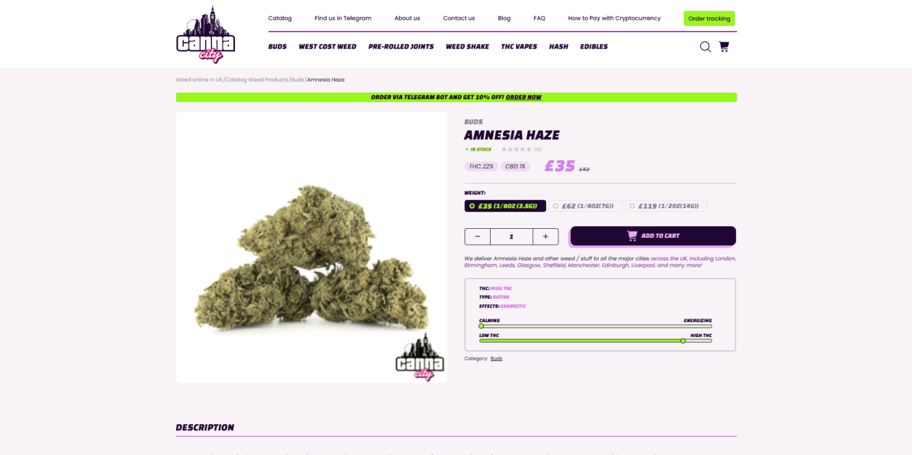 Buy Amnesia Haze Cannabis in UK online at Canna City