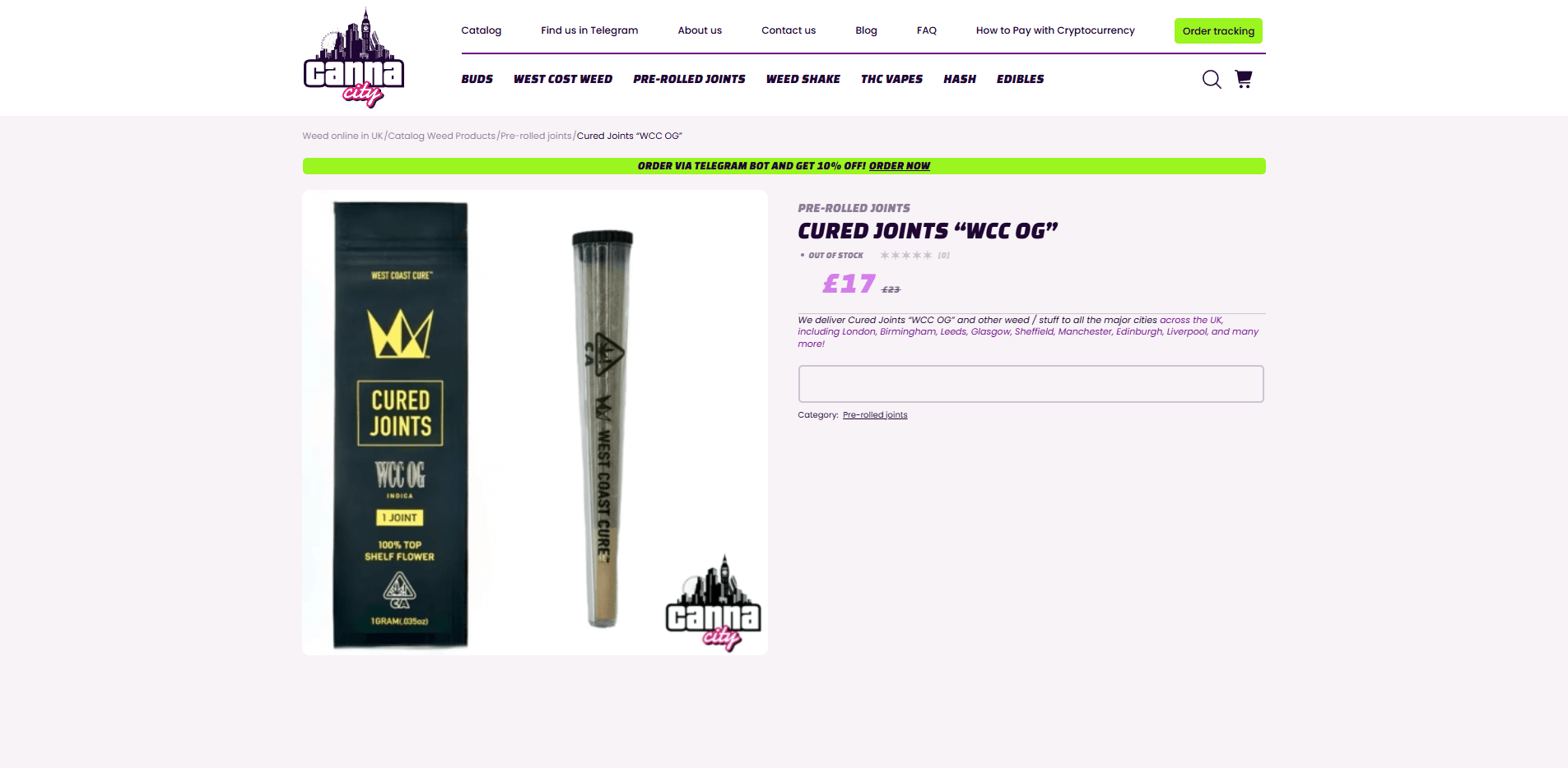 Buy pre-rolled joint online in London at weed shop Canna City