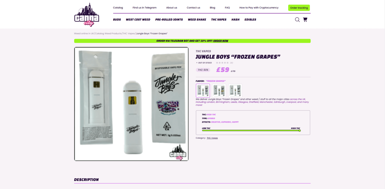 High THC vape buy online in UK at weed shop Canna City