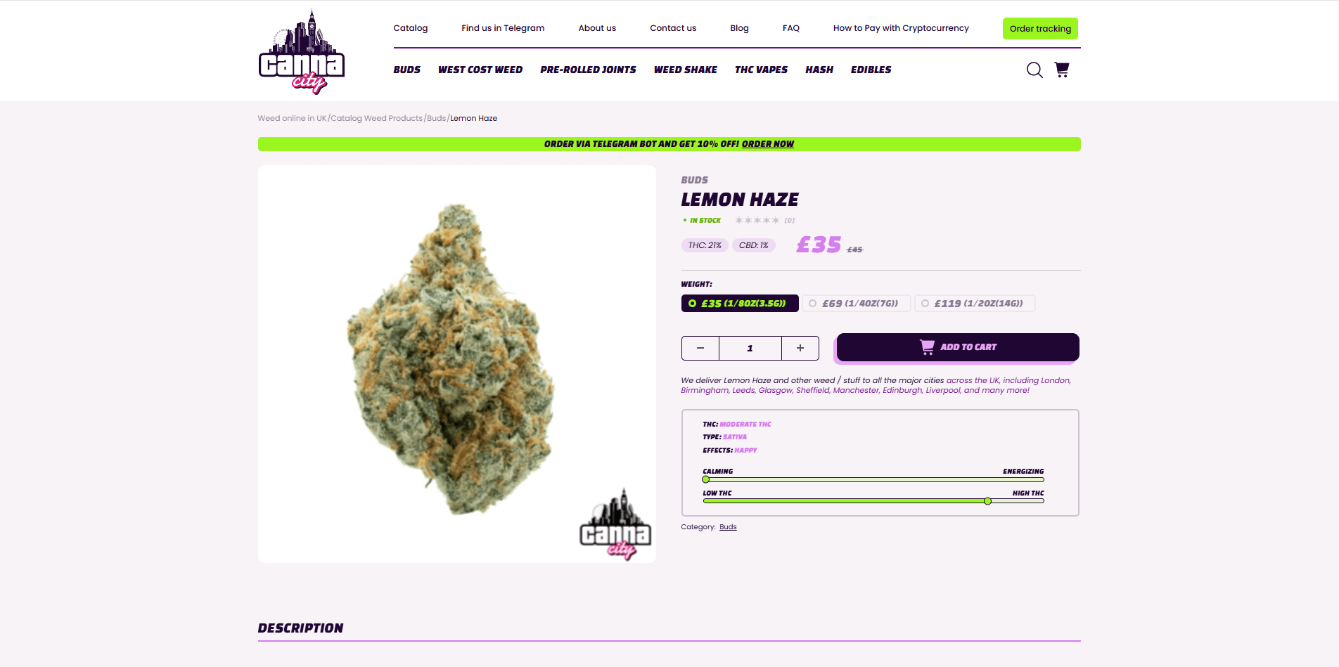 Buy Lemon Haze Cannabis in UK online at Canna City